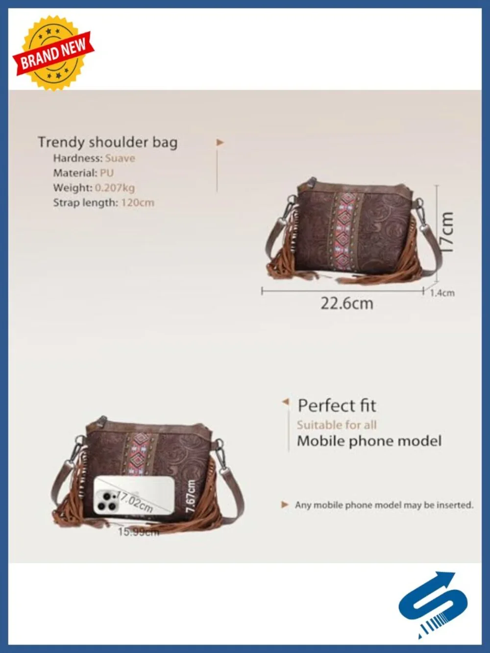 Boho Fringe Crossbody Bag Women PU Leather Floral Embossed Hobo Shoulder Bag